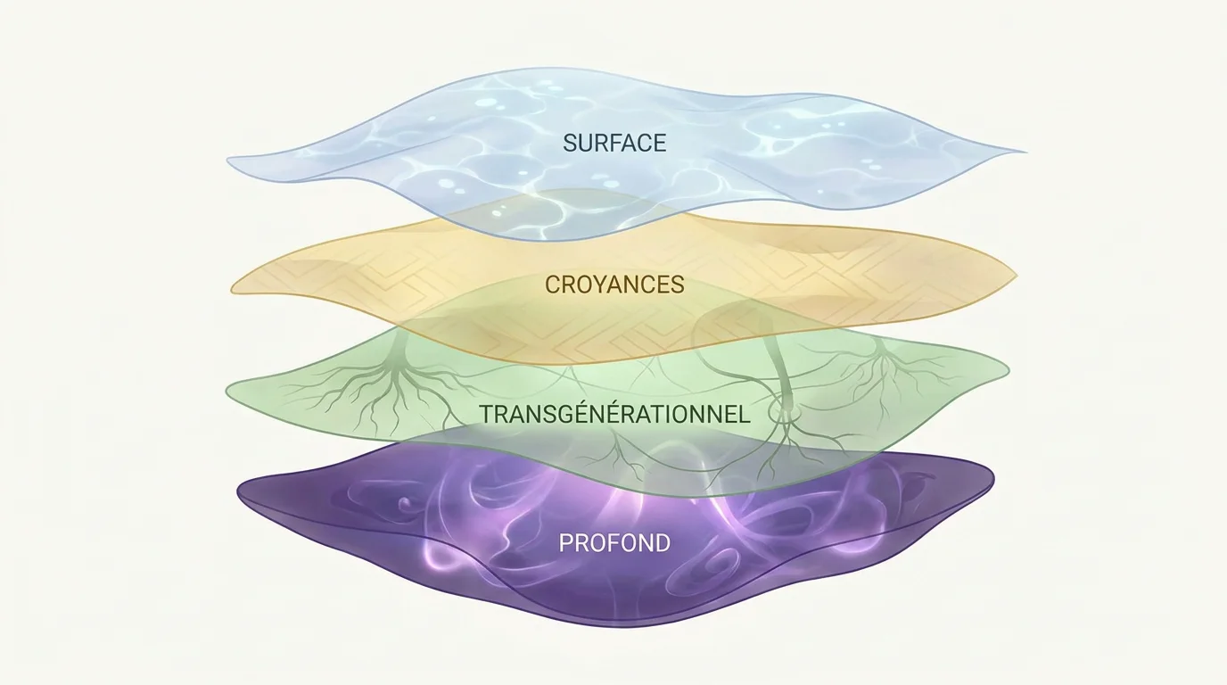 Illustration de couches symbolisant les niveaux de blocages émotionnels profonds