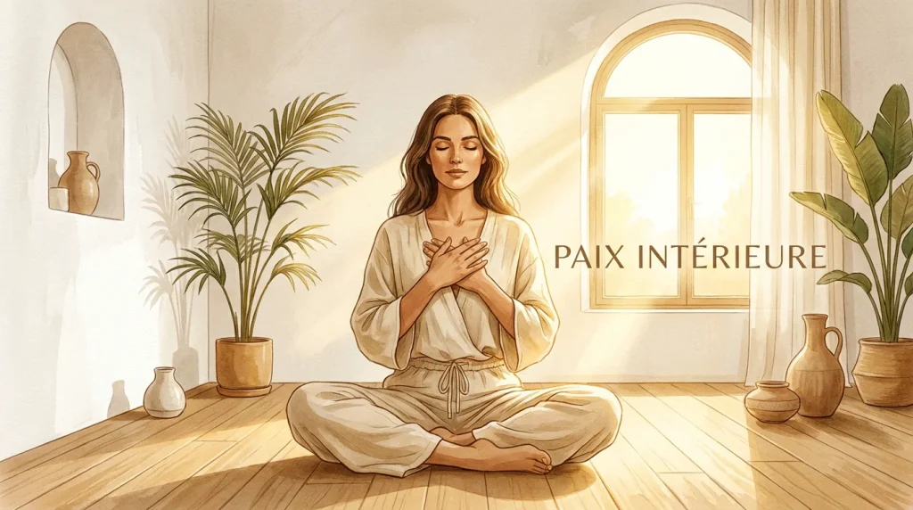 Femme en méditation pratiquant une prière de libération émotionnelle