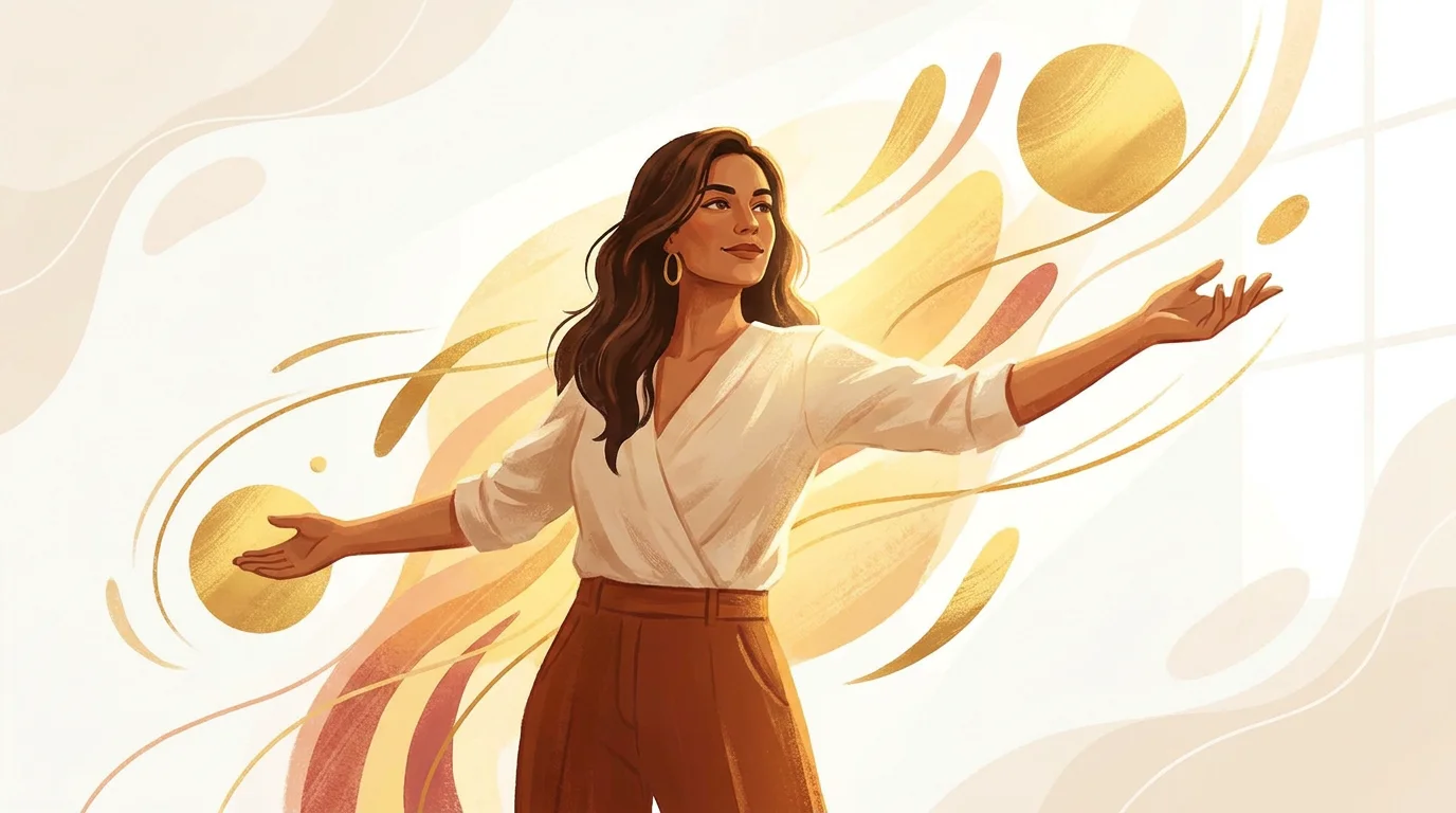 Femme entrepreneure libérée de ses blocages émotionnels rayonnant de confiance
