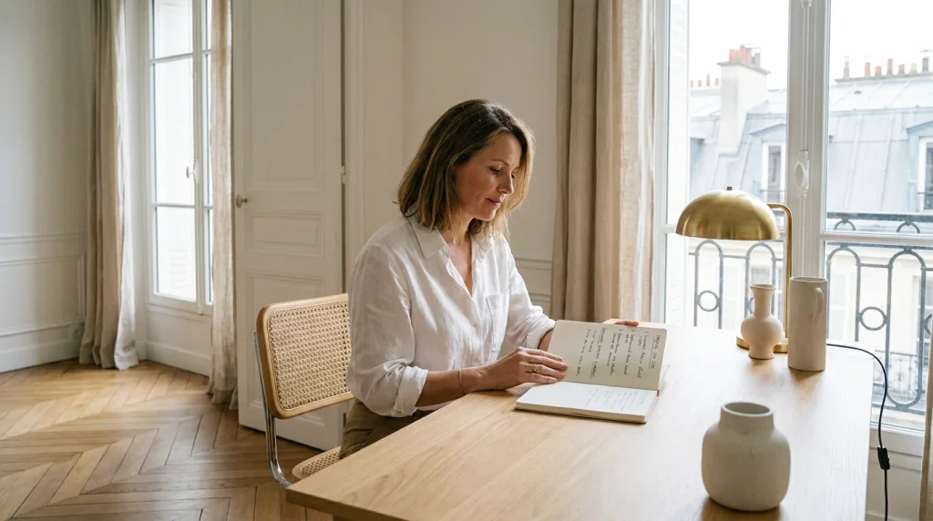 Femme entrepreneure réfléchissant à ses objectifs, illustrant la recherche de sens au-delà de la loi de l'attraction