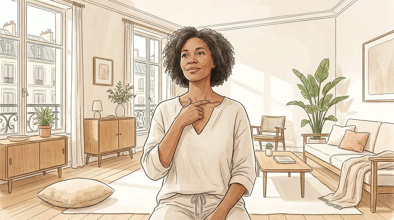Femme pratiquant le tapping EFT sur un point de la clavicule