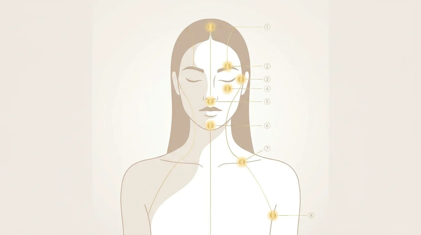 Illustration des points de tapotement EFT sur le corps et les méridiens associés