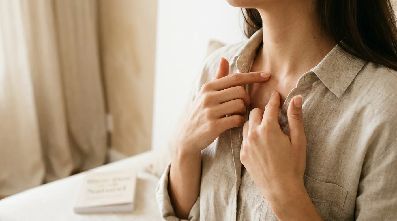 Mains féminines tapotant le point EFT sous la clavicule