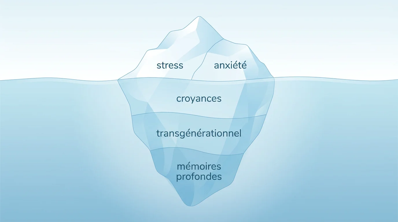 Iceberg illustrant les niveaux visibles et invisibles des blocages émotionnels