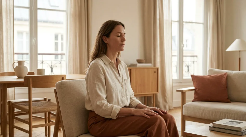 Femme en introspection illustrant la pratique de l'EFT et la libération émotionnelle