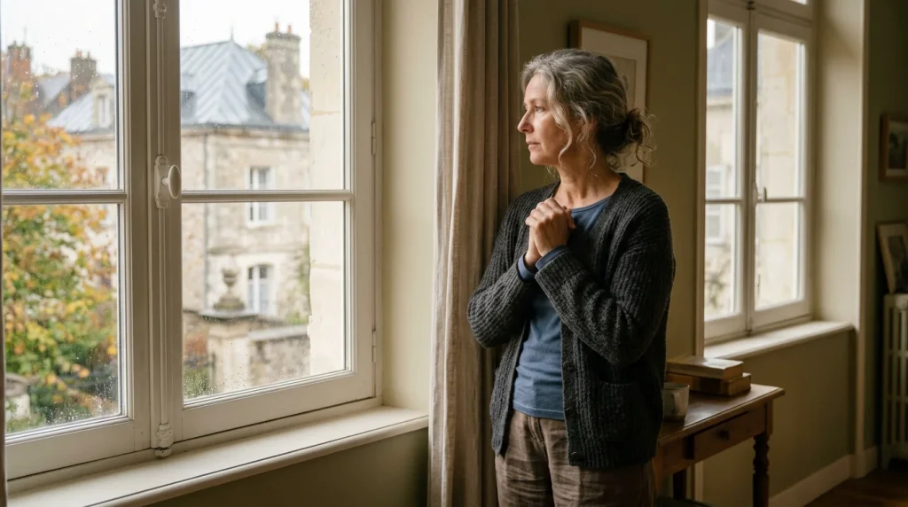 Femme pensive près d'une fenêtre après une déception envers un proche