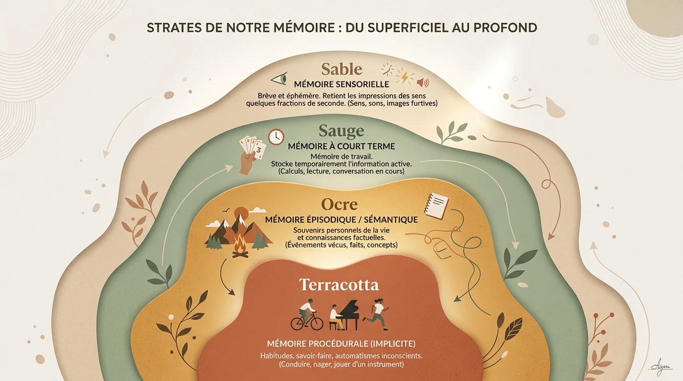 Schéma des quatre niveaux de mémoires inconscientes