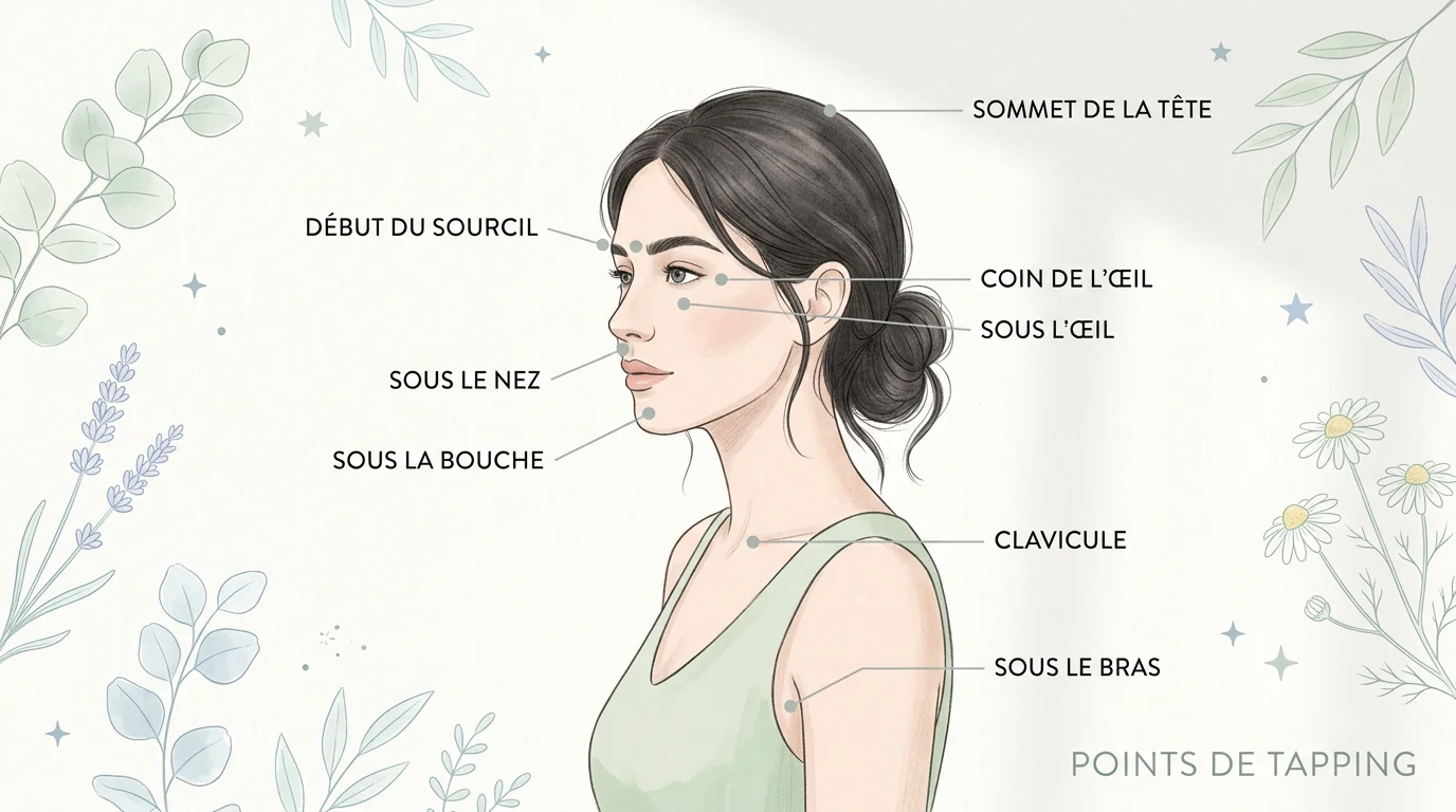Schéma des zones de tapotement sur le visage et le haut du corps