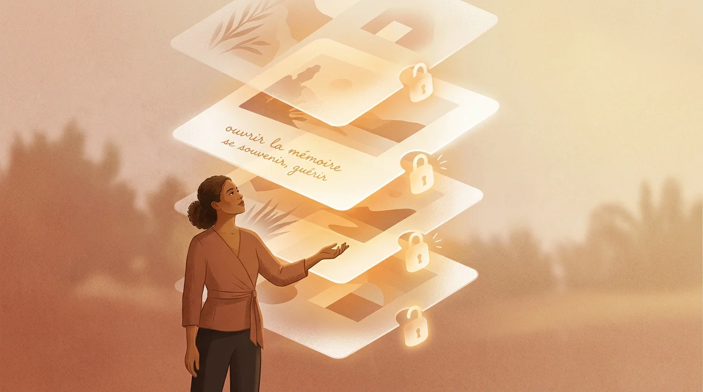 Illustration de quatre couches qui se libèrent, symbole des niveaux de mémoires