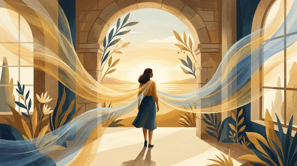 Femme face à un horizon lumineux symbolisant la libération émotionnelle profonde