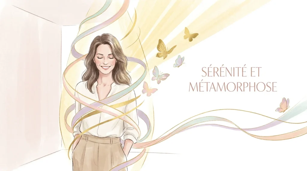 Femme en transformation, symbolisant la libération émotionnelle rapide et profonde