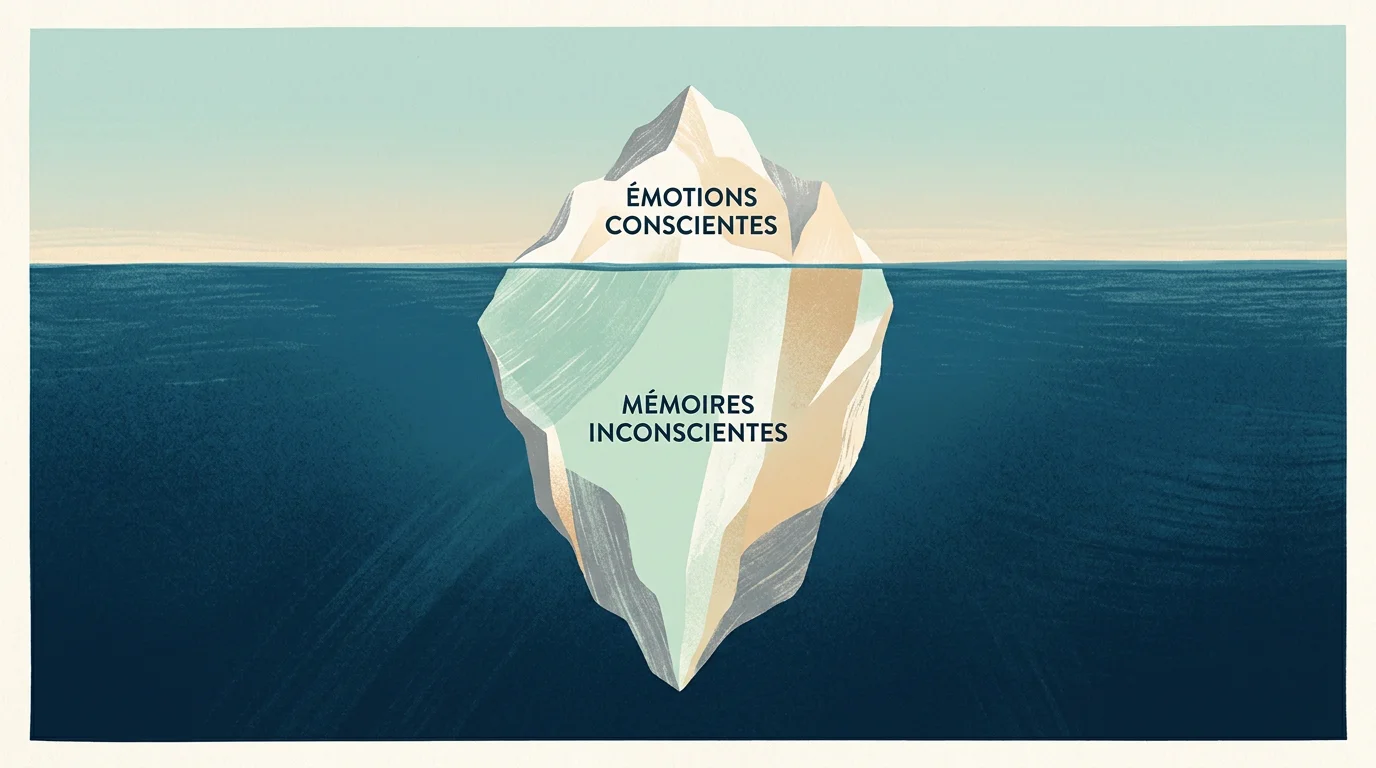 Iceberg symbolisant les émotions conscientes et les mémoires inconscientes