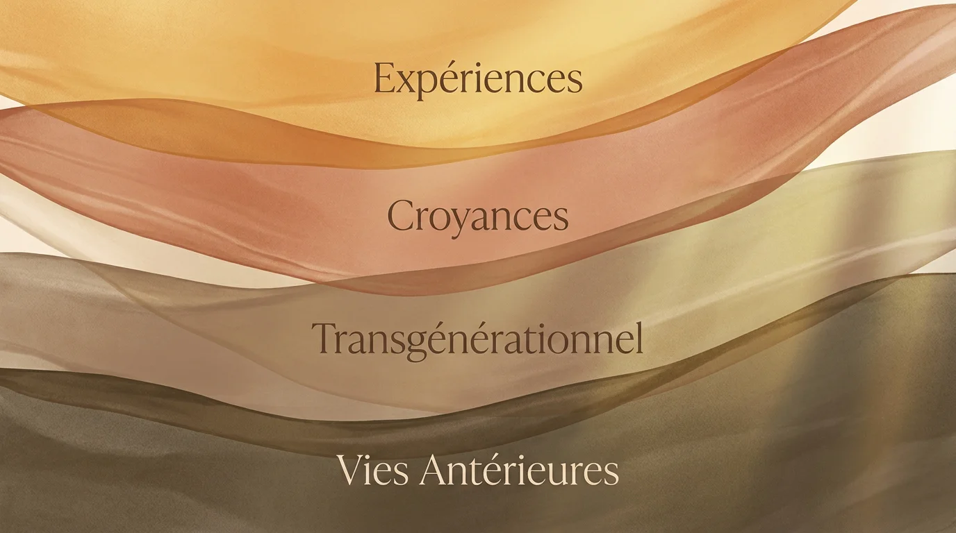 Illustration des quatre niveaux de mémoires profondes qui maintiennent les blocages émotionnels