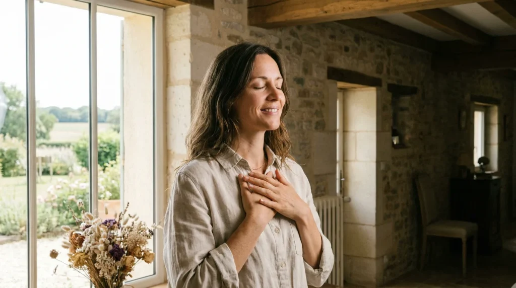 Femme pratiquant un exercice de libération émotionnelle