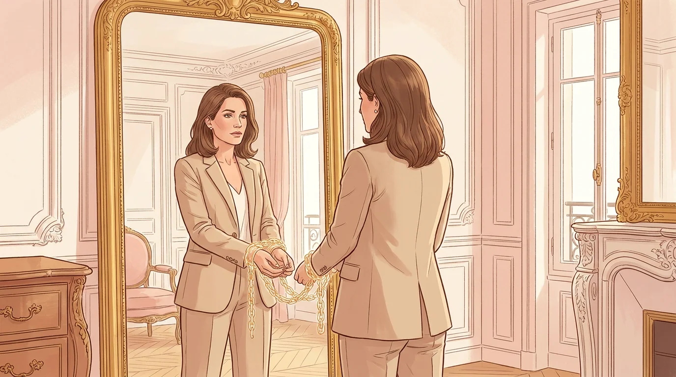 Femme face à un miroir symbolisant les blocages inconscients qui sabotent les projets