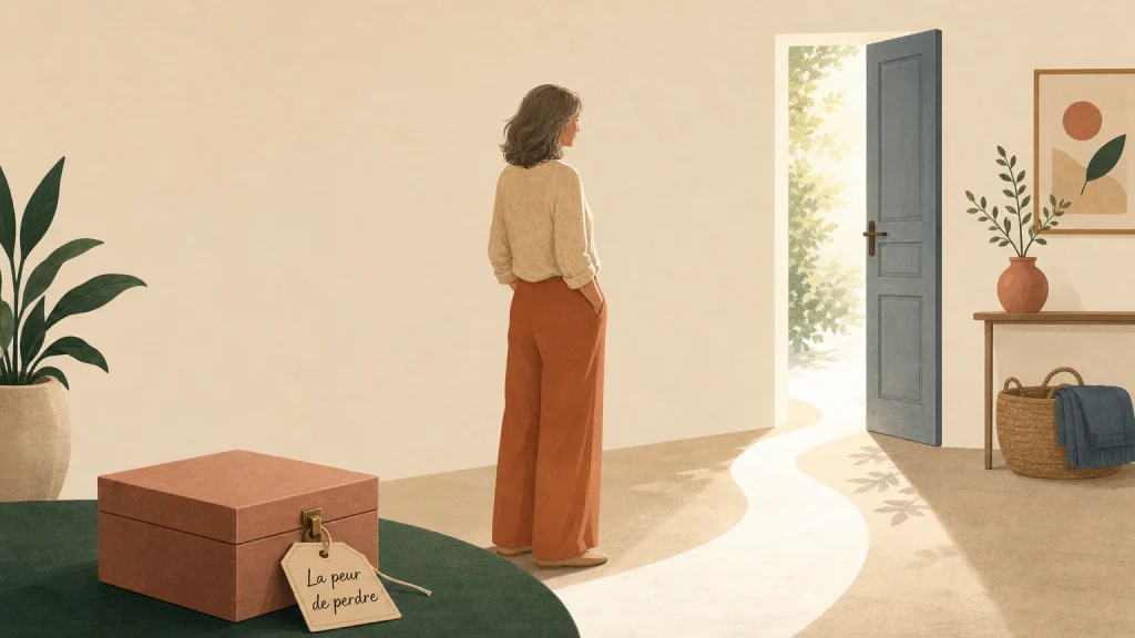 Illustration symbolique d’une femme qui avance au-delà de la peur du manque