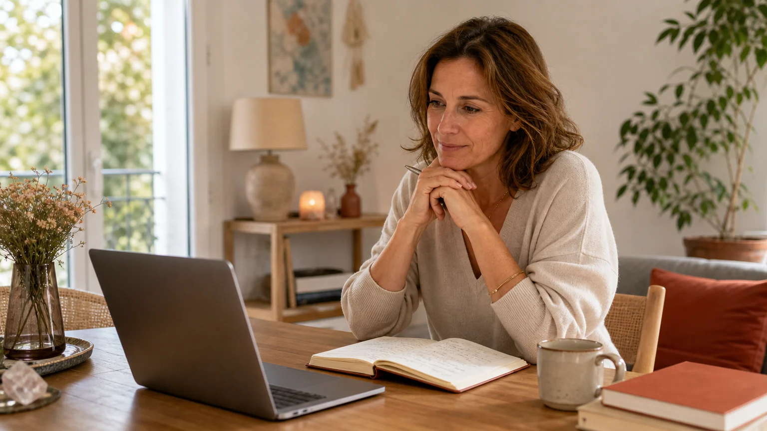 Entrepreneuse en visioconférence pendant une séance de coaching business
