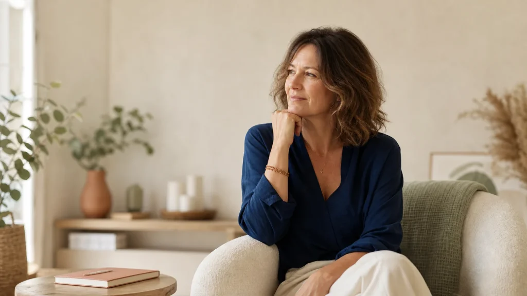 Femme en réflexion lors d’une démarche de libération émotionnelle