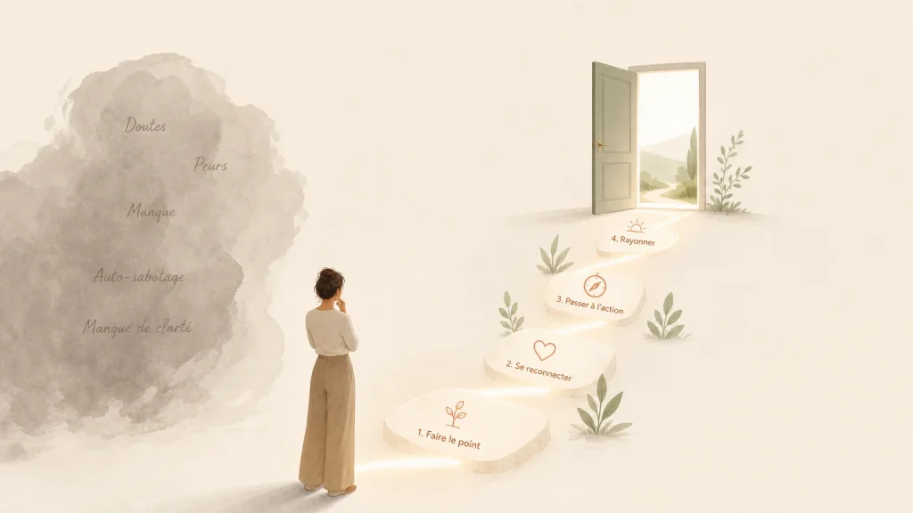 Illustration d’une femme qui avance progressivement malgré la procrastination
