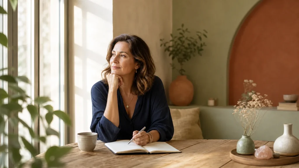Femme entrepreneuse prenant du recul dans un espace lumineux